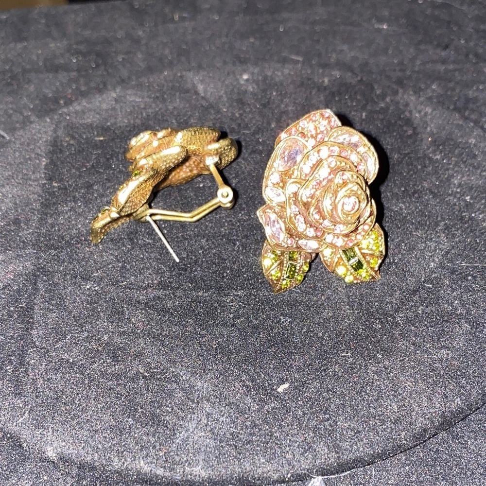Heidi Daus Gold and Pink Rose Pierced pierced Clip-On Earrings